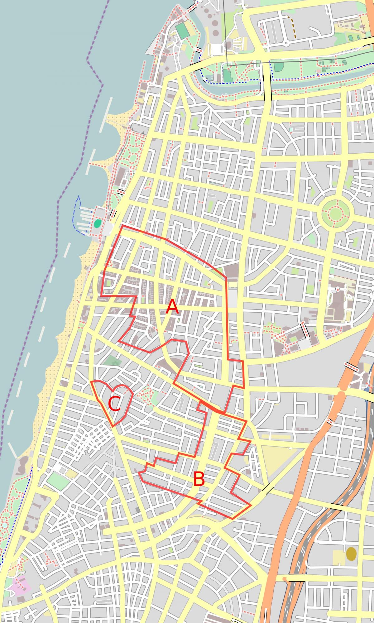 מפה של העיר הלבנה תל אביב